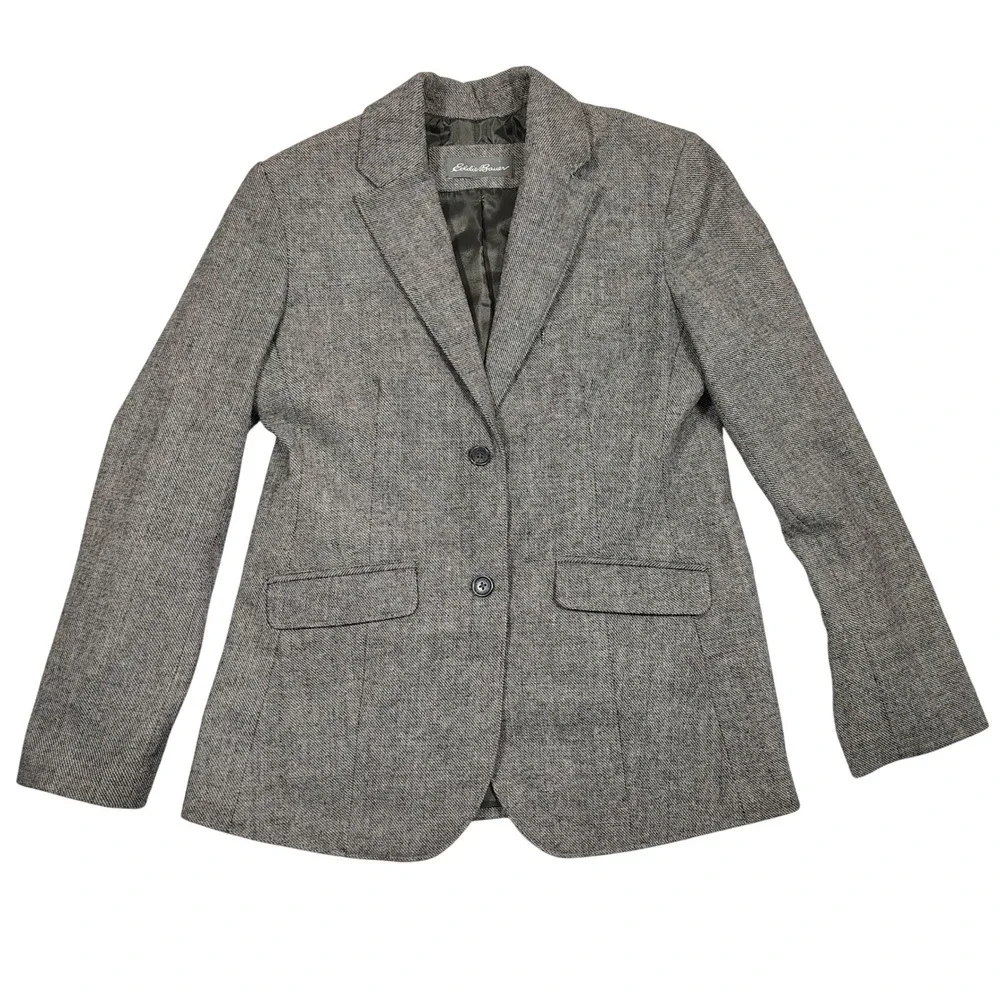 Eddie Bauer Blazer Mens M Grey Herringbone Wool Blend Two Button Sport Coat